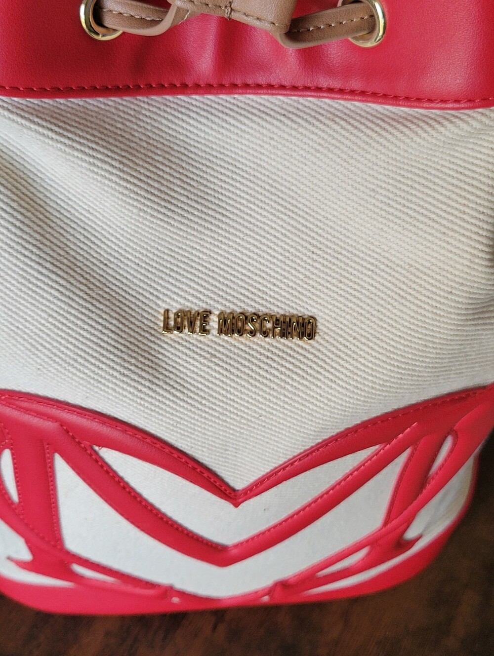 LOVE MOSCHINO Shoulder/Sling Borsa Canvas Naturale & PU Red - Picture 12 of 16